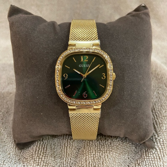 Guess Gold Mesh and Green Dial Watch - Picture 1 of 5
